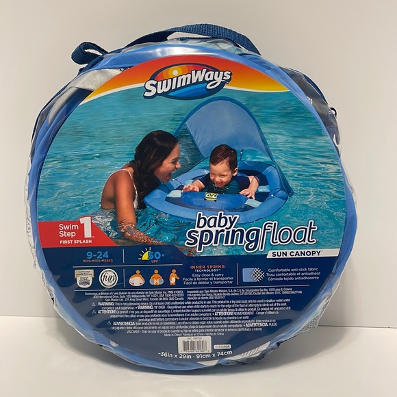 Swimways Step 1 Baby 9-24 Month Blue Pool Spring Float with Sun Canopy - Picture 1 of 4
